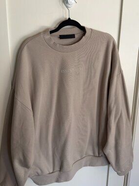 Fear of God Essentials Crewneck Sweatshirt Taupe Beige Size L Side Pocket FOG